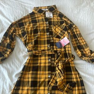 Haley & June Yellow Mustard long sleeve Checkered dress